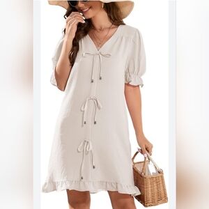 NWT! Blueming Womens Medium Chic Cream Accent Ties Dress with pockets